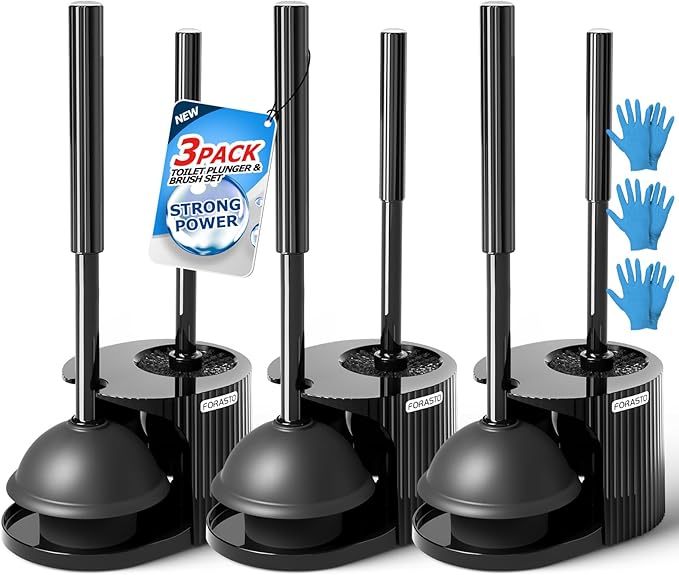 3Pack 2 in 1 Toilet Brush and Plunger Set, Extended Handle Plunger,Toilet Bowl Brush Plunger Set,Bathroom Cleaning Tools,Toilet Brush Plunger Combo,Cleaning Brush,Cleaning Supplies (21inch)