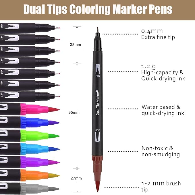 48 Color Skin Tone Double Tip Brush Pens Art Markers,Colored Artist Fine Brush Pen Coloring Markers for Adult Drawing Art Craft Kit
