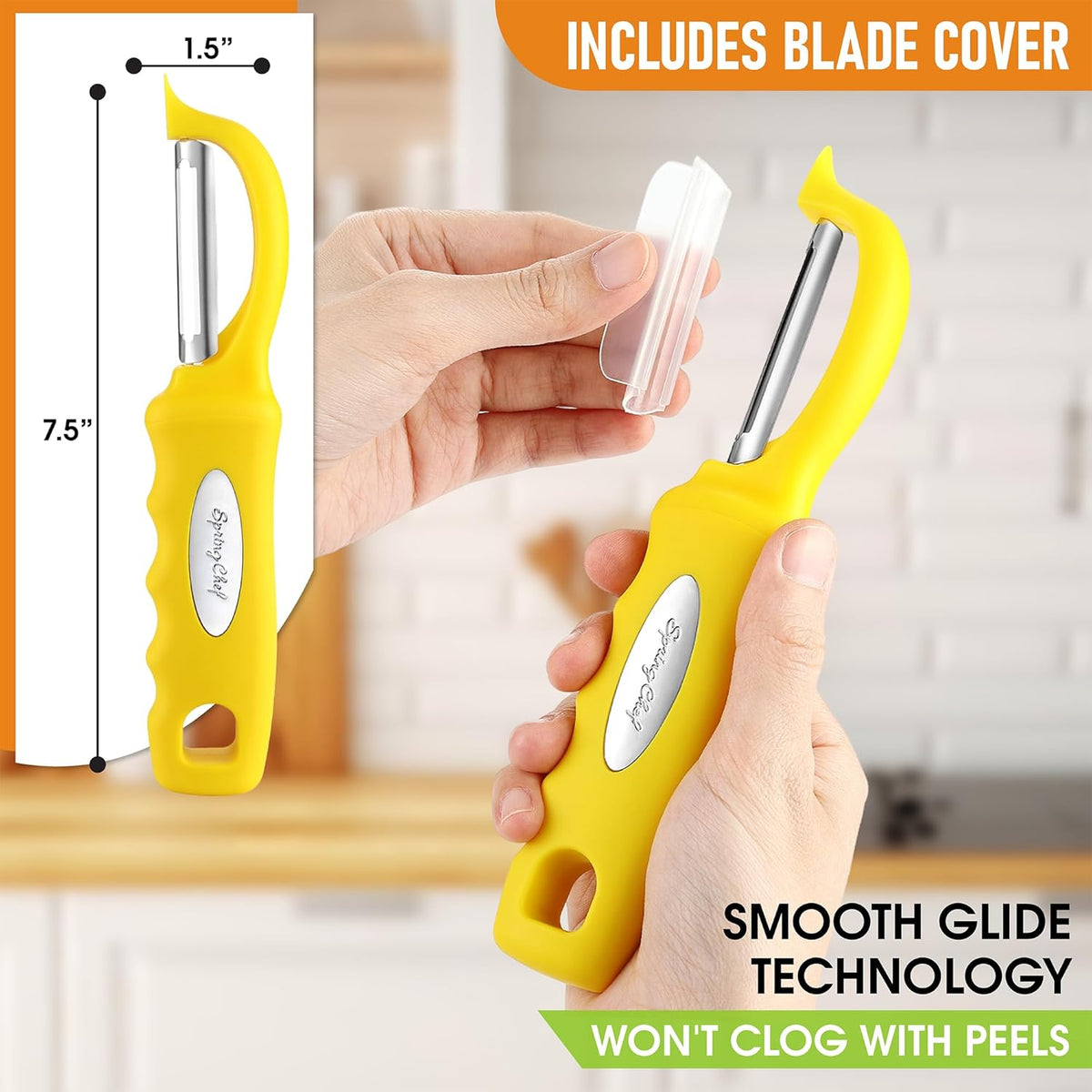 Spring Chef Premium Stainless Steel Yellow Swivel Potato Peelers for Kitchen, Dishwasher Safe Carrot Peeler with Comfortable Handle, Perfect for Vegetable, Fruit, Apple, Cucumber - Set of 2