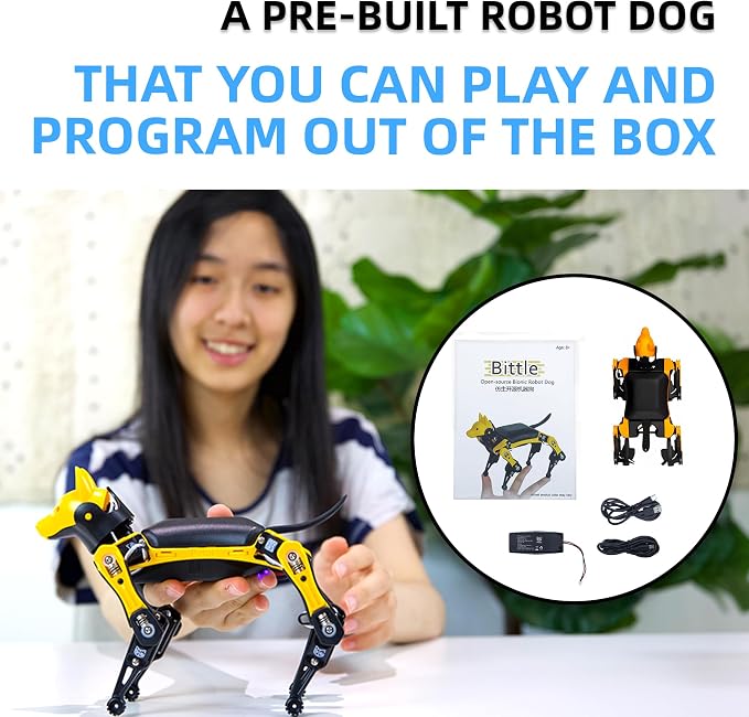 Petoi Programmable Robot Dog Bittle X V2 Lite Servo | Coding Smart Robot Dog Kit, Voice Controlled, Quadruped Interactive Robot for Kids (Bittle X V2 - Alloy servos - pre-Assembled - Yellow + Black)