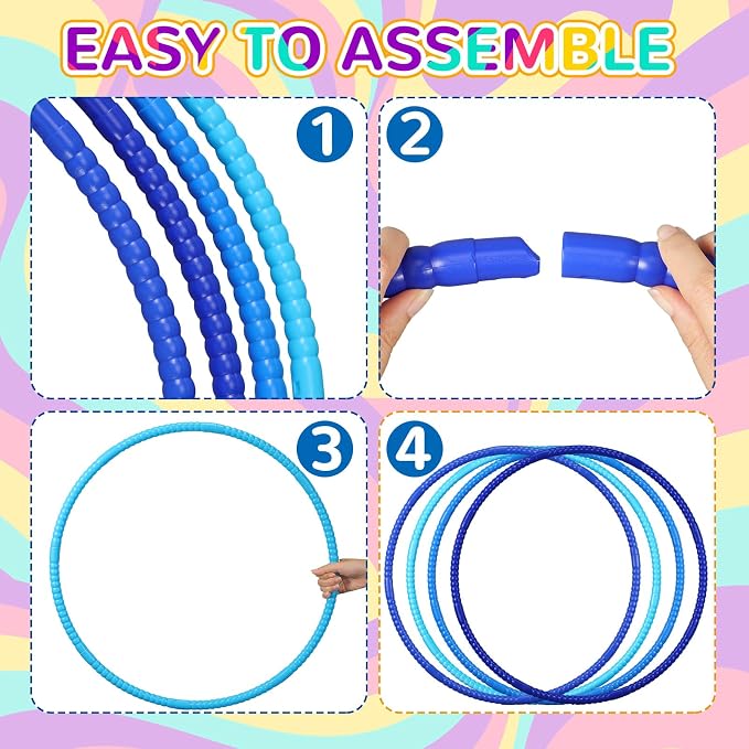 Sratte 12 Pcs Toy Hoop for Kid Detachable Adjustable Toy Hoop Colored Exercise Ring Plastic Circle for Kid Teen Gymnastics Equipment Require Self Assembly (28 Inch,Blue Series)