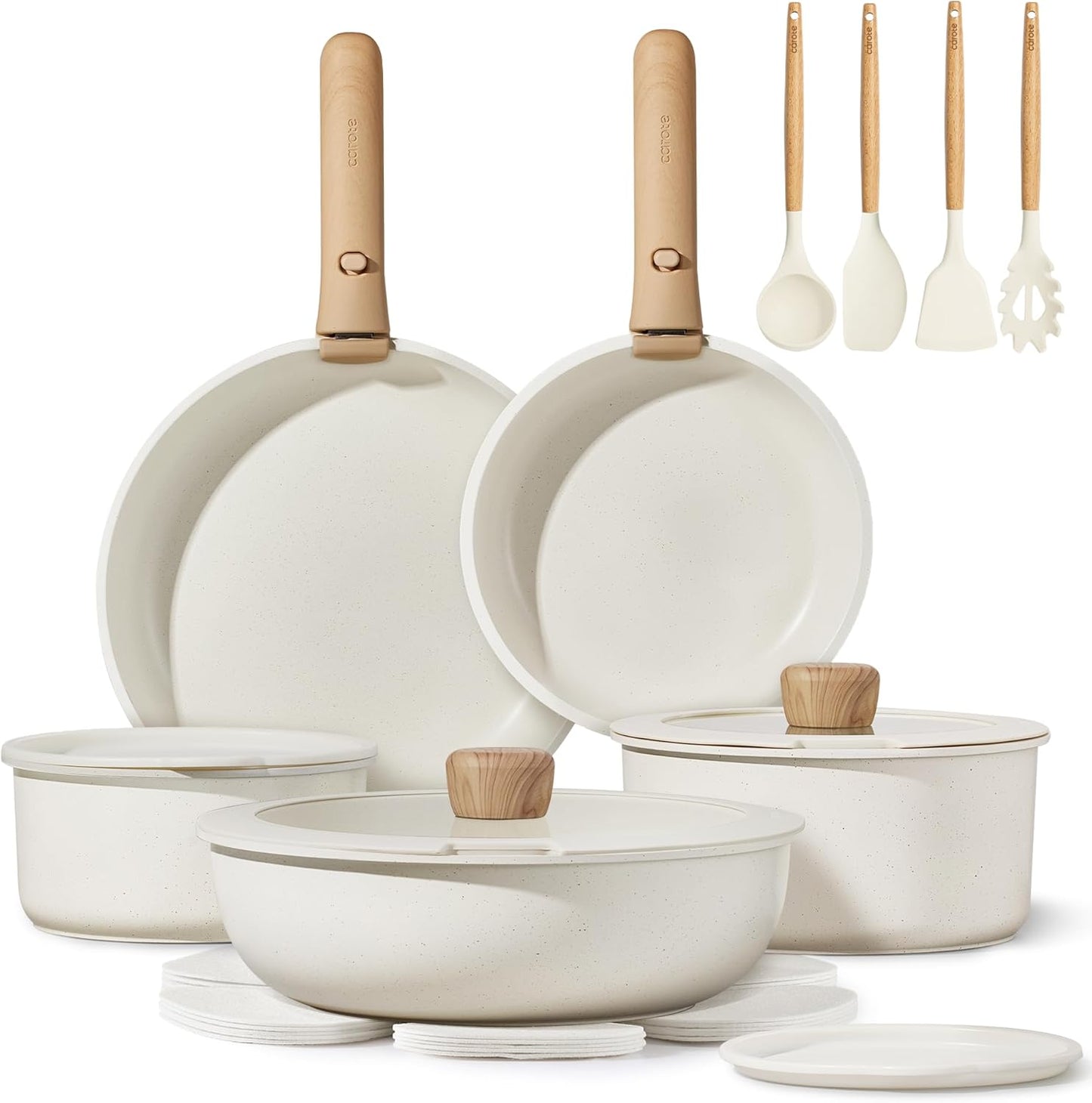 CAROTE 19pcs Pots and Pans Non Stick, Cookware Sets Detachable Handle, Induction Kitchen Pots and Pans,NonStick Cooking Set, Oven/Dishwasher/Fridge Safe, Space Saving