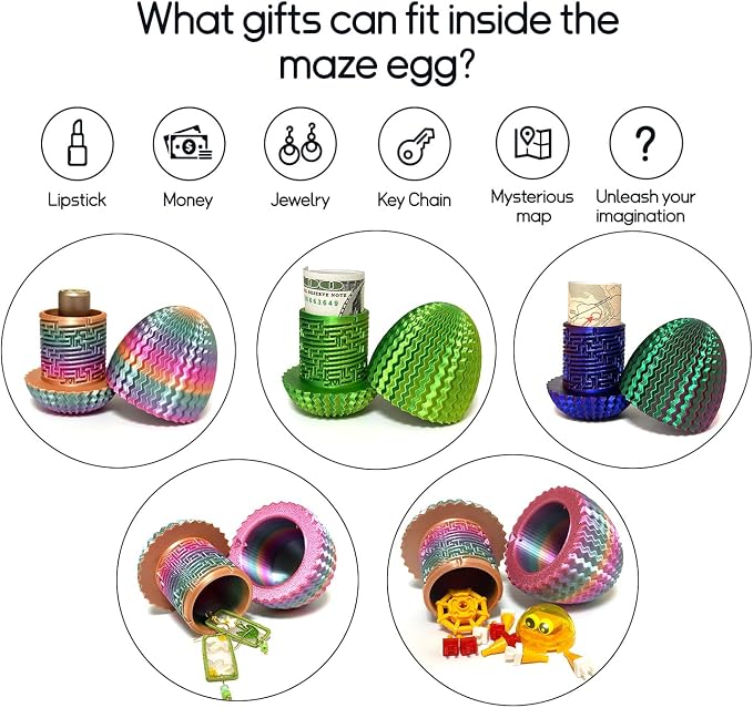 Money Puzzle Box for Cash Gift Card Holder - Reusable Secret Safe with 4 Unique Maze Egg Designs, 3D Printed Brain Teaser Game for Teens Adults, Easter Birthday Christmas Stocking Stuffer (Rainbow)