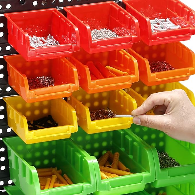 Wall Mounted Storage Bins Parts Rack 4 Colors Bin Organizer Garage Plastic Shop Tool, Garage Organizers and Storage (Style-Vivid) 50.4"*32.4"