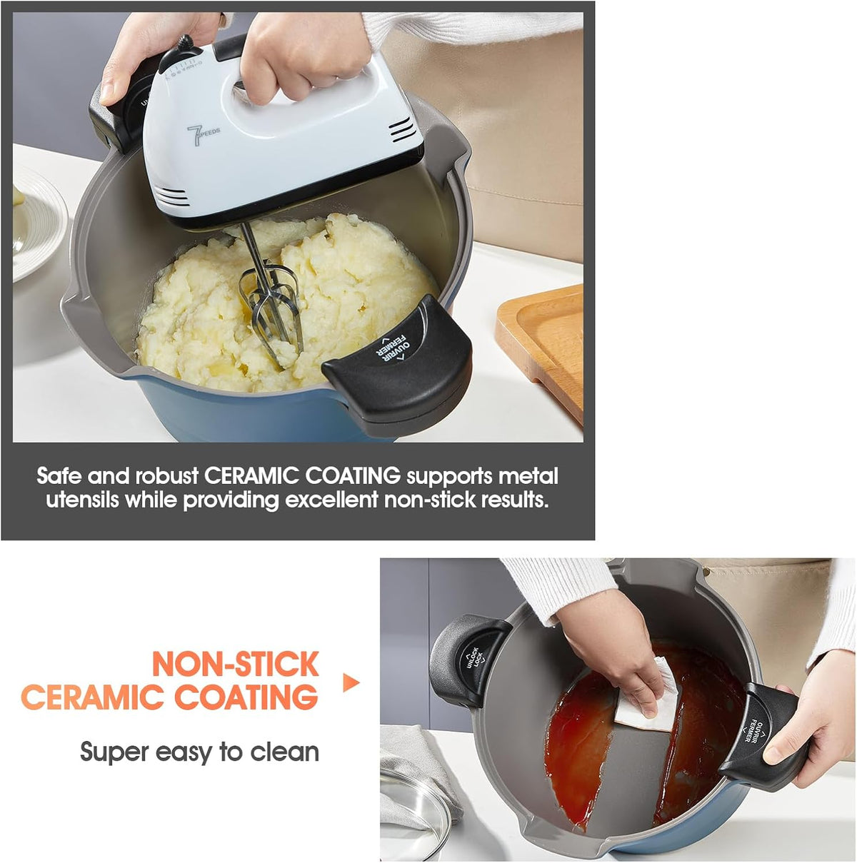 ACTIV CUISINE 5qt Pasta Pot with Strainer Lid, Cast Aluminum Stockpot Multipot, Nonstick Ceramic Coating make Cleanup easy with Tempered Glass Lid, Dishwasher Safe, Induction, Blue