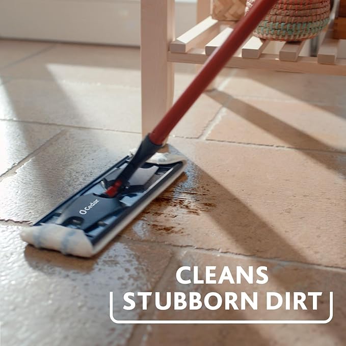 O-Cedar H2prO Flat Mop System | Quick Cleaning Tool | Clean with Water | Machine Washable Reusable Microfiber Mop Pad | Safe on Wood Floors, Vinyl, Tile, Baseboards, Walls