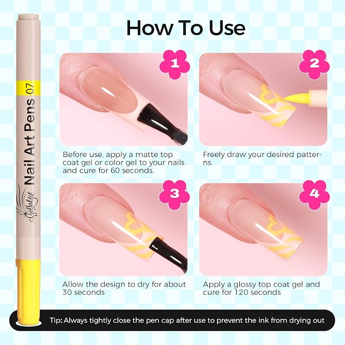 6 Colors Nail Art Pens Set - 3D Nail Polish Pens 0.7MM Acrylic Paint Pens Nail Markers for Nail Art Dotting Drawing Painting Liner Brush for DIY Home & Salon Halloween Decoration Beginners Gifts