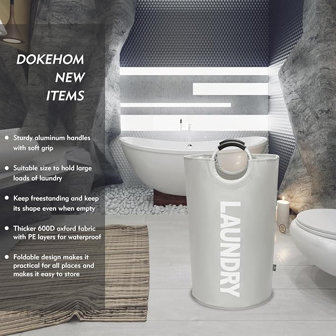 DOKEHOM 125L X-Large Collapsible Washing Laundry Basket Bag (7 Colors) for Bedroom, Fabric (Grey, XL)