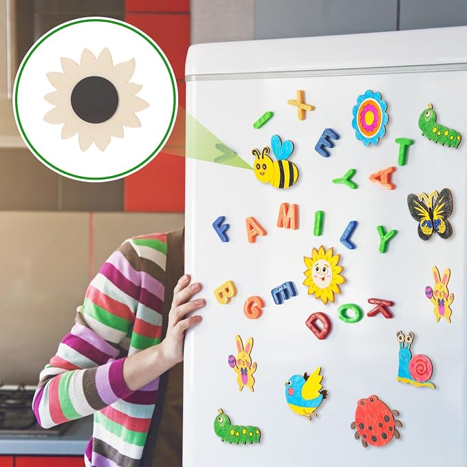 Blueweenly 36 Sets DIY Wooden Magnets Craft Kits for Kids Wooden Supplies Craft Painting Kit for Kids Activities Party Favors for Boys Girls Easter Basket Stuffers Birthday Party Gifts (Spring)
