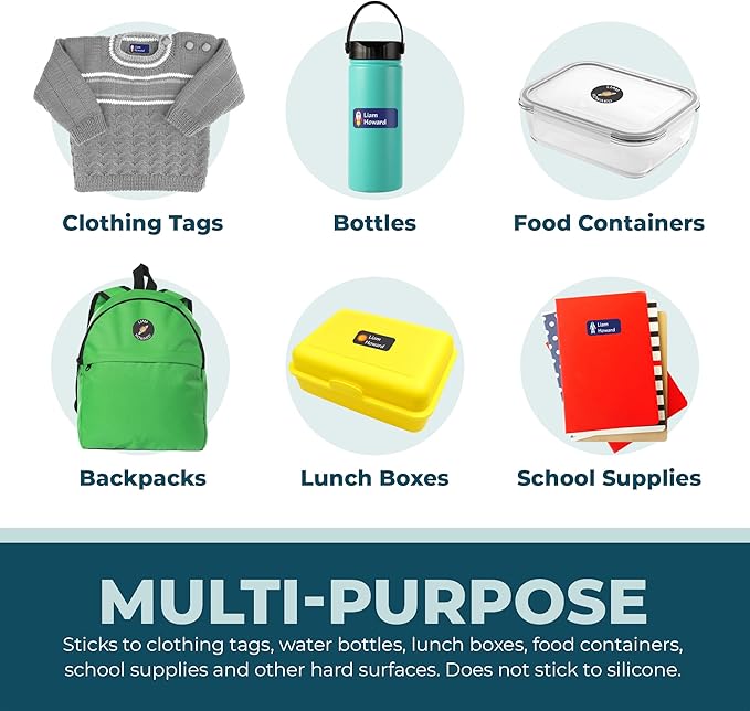 Personalized Daycare Name Labels for Kids (130 Labels) - Custom Waterproof Name Stickers for Clothing Tags, Water Bottles, Lunch Boxes and School Supplies (Clouds)