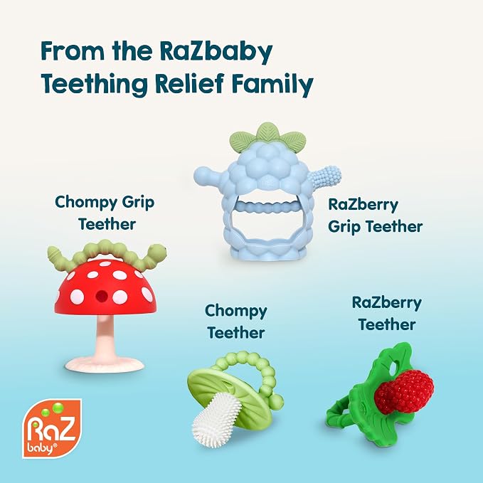 RaZbaby RaZberry Plus Baby Teether – Easy-to-Hold Toy for Front & Back Teething Relief, BerryBumps Texture for Sensory Development, Soothes Sore Gums, BPA-Free, Great Gift for Babies 3M+ – Red