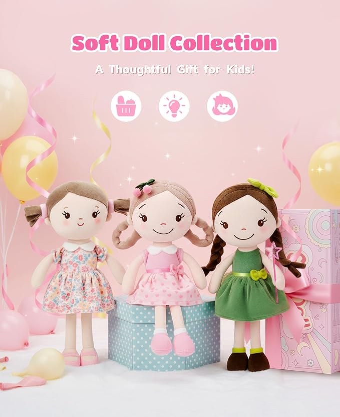 GAGAKU Soft Plush Baby Doll for Girls (12") - My First Baby Doll Gift for Girls, Toddlers & Infants, Machine Washable Rag Doll Toy - Forest Girl