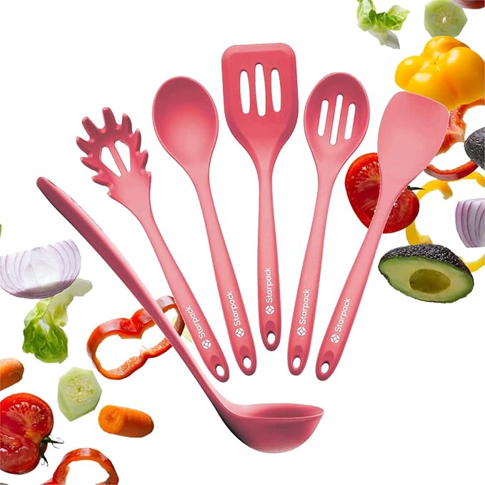 Starpack 'Like a Boss' XL Premium Silicone Cooking Utensils Set (6 Pcs) 13" - Heat Resistant Kitchen Utensils 600°F - Non-Stick Silicone Utensil Set - Large Kitchen Utensils Set for Cooking & Serving