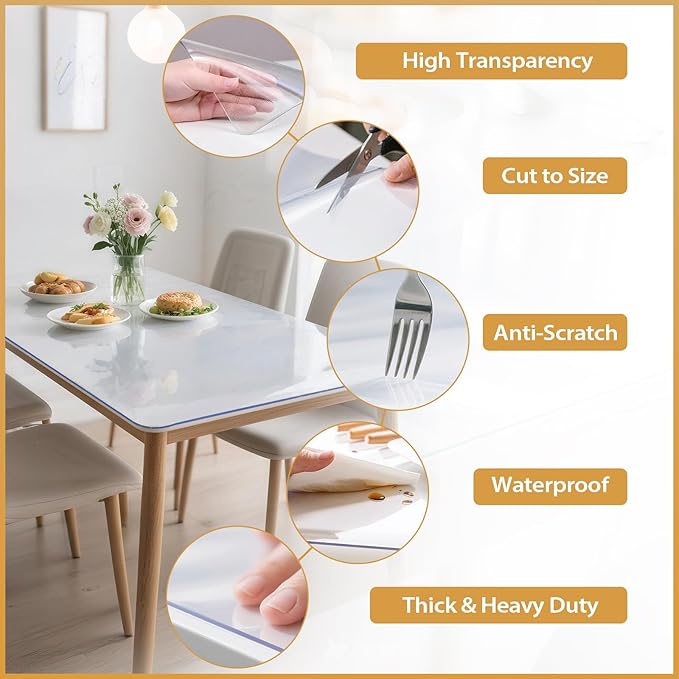 Frosted Table Protector 30 x 60 Inch, 1.4mm Thick Waterproof PVC Plastic Table Cover, Durable Table Pad for Dining Room, Kitchen, Writing Desk, and Coffee Tables