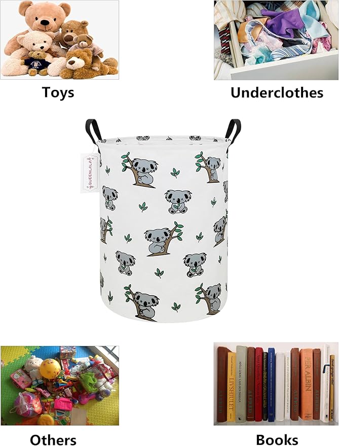 QUEENLALA Large Storage Basket,Laundry Hamper/Bathroom/Home Decor/Collapsible Round Storage Bin,Boys and Girls Hamper/Boxes/Clothing(Round-Koala)