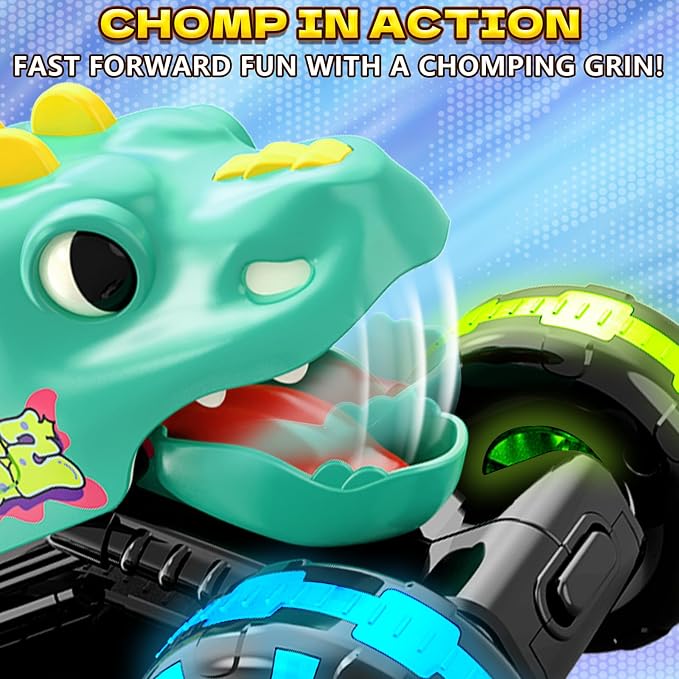 Intoypad 3 Pack Dinosaur Car Toys for Kids Toddlers, Light up Wheels Monster Truck Toys for Boys 2 3 4 5 6 7 8 Years Old Christmas Birthady Gifts Press & Go Dino Trucks Toy for Toddler Boy Baby