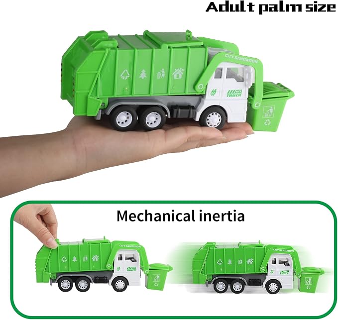 Garbage Truck Toy Vehicles Playset w/Play Mat,Friction Powered Sanitation Truck/Dump Truck/Tipper/Water Tanker,8 Pcs Signposts,6 Pcs Mini Engineer Cars for boy Age 3+ Toddlers kid Birthday Gift,Green