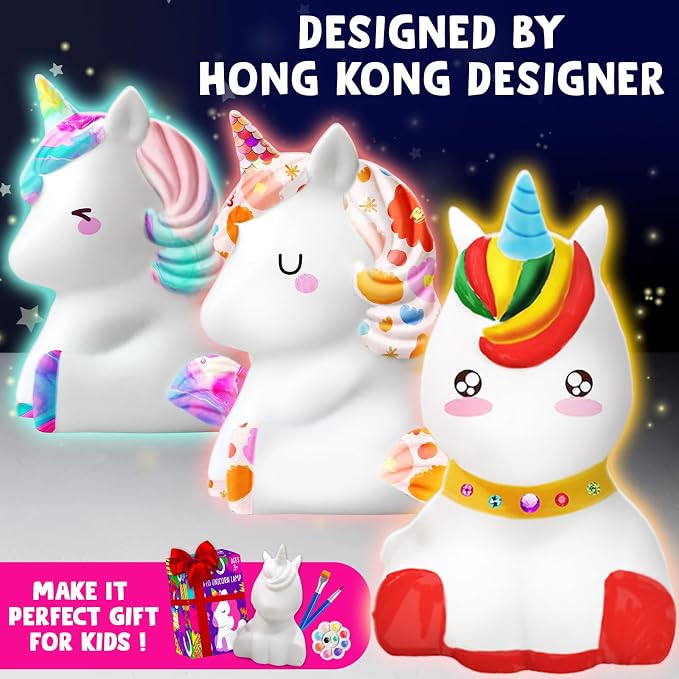 Goodyking Paint Your Own Unicorn Lamp Art Kit, DIY Night Light, Arts & Crafts, Painting Kit for Kids Ages 8-12, Art Supplies Birthday Party Holiday Unicorns Gift for Teens Girls Boys Age 3 4 5 6 7 8+