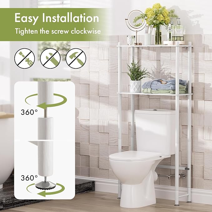 AmazerBath Bamboo Over The Toilet Storage Shelf, 2-Tier Over Toilet Bathroom Organizer Rack, Bathroom Shelves Over Toilet Space Saver, White