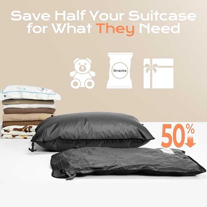 Essential Vacuum Bags for Travel Luggage, Reusable Compression Bags for Checked Suitcases, Vacuum Seal Spacesaver for Cloth Packing(2Large No Pump)
