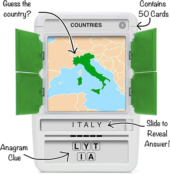 100 PICS Countries of The World Travel Game - Learn 100 Countries | Flash Cards with Slide Reveal Case | Geography Card Game, Gift, Stocking Stuffer | for Kids and Adults | Ages 6+