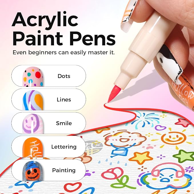 12 Colors Nail Art Pens Set, 3D Nail Polish Pens Quick-Drying Acrylic Paint Markers, Dotting Liner Brush for DIY Nail Design, Home & Salon Manicure Tools