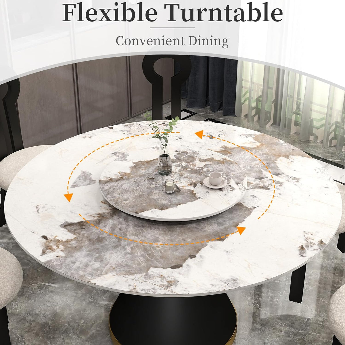 23.6" Lazy Susan for Table Top Sintered Stone Rotating Serving Tray for Dining Table, Kitchen Lazy Susan Organizer Spinning Rotating Food Server Party Centerpieces