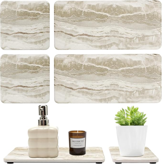 Set of 4 Drying Stone for Kitchen Counter Soap Tray Ceramic Bathroom Sink Trays Hand Soap Dish Stone Quick Dry Mat Toothbrush Sponge Holder Kitchen Sink Caddy Diatomite Coaster Bathroom Trays