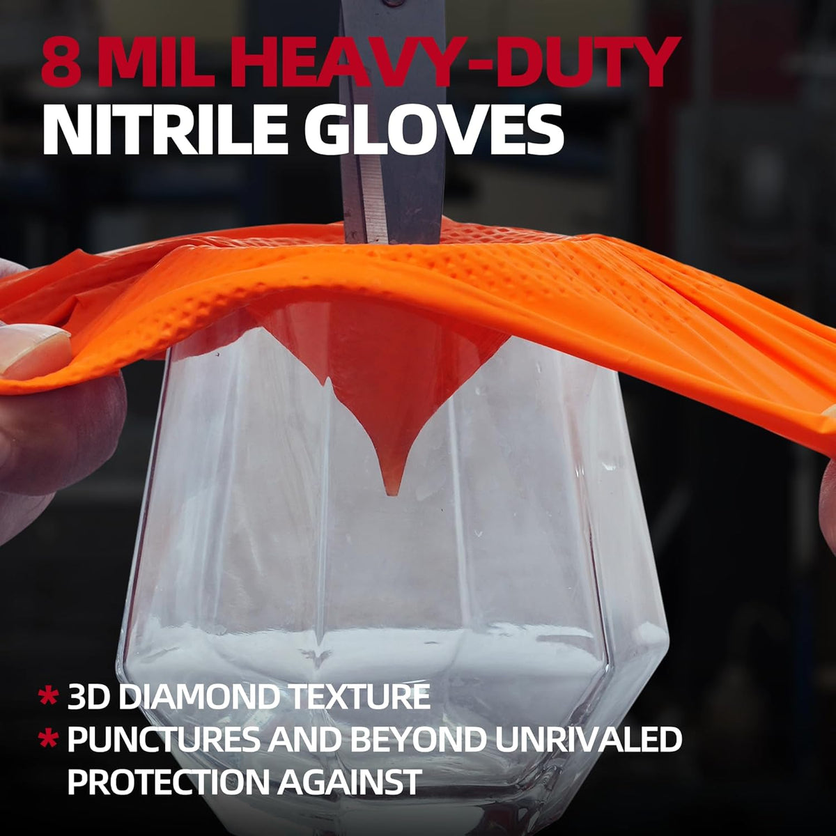 Jointown Basic Heavy Duty Nitrile Gloves, Mechanic Gloves 8 Mil Nitrile Disposable, with Raised Diamond Texture, Case of 1000, Orange, Large