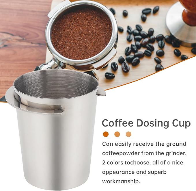 Coffee Dosing Cup 51mm, Espresso Coffee Dosing Cup, Stainless Steel Dosing Cup Compatible with All 58mm Portafilter,Coffee Powder Cup, Coffee Powder Feeder (1, Silver, 51mm)