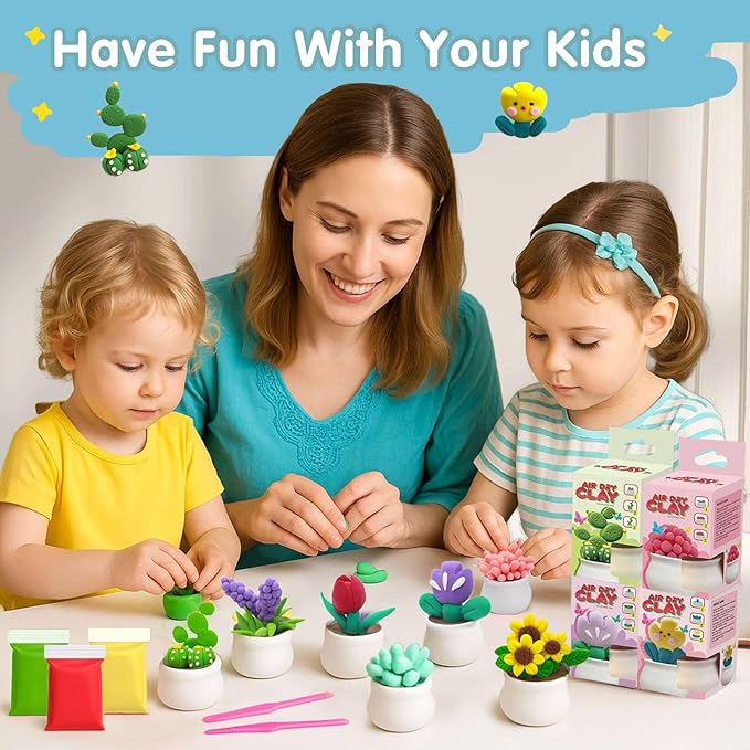 Air Dry Clay for Kids - 12 Plants DIY Modeling Clay Kit with Sculpting Tools & STEM Tutorials - Ultra Light, Soft, Safe - Back to School Classroom Supplies, Home Party, Birthday Gifts for Ages 3-12+