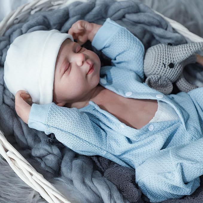 WOOROY Lifelike Reborn Baby Dolls- 18 Inch Baby Boy Doll, Full Vinyl Body Sleeping Dolls, Poseable Real Life Newborn Realborn Birthday Gift Toy with Doll Accessories for Kids 3+