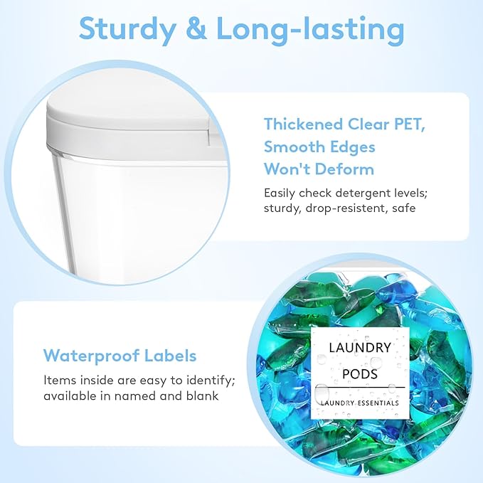 Lifewit 4 Pcs Laundry Pods Container with Pop-up Lid, Detergent Dispenser, Dryer Sheet Holder, Laundry Room Organization Storage Jars for Washing Powder, Soap, Scent Booster Beads, 2700 ml/0.72gal