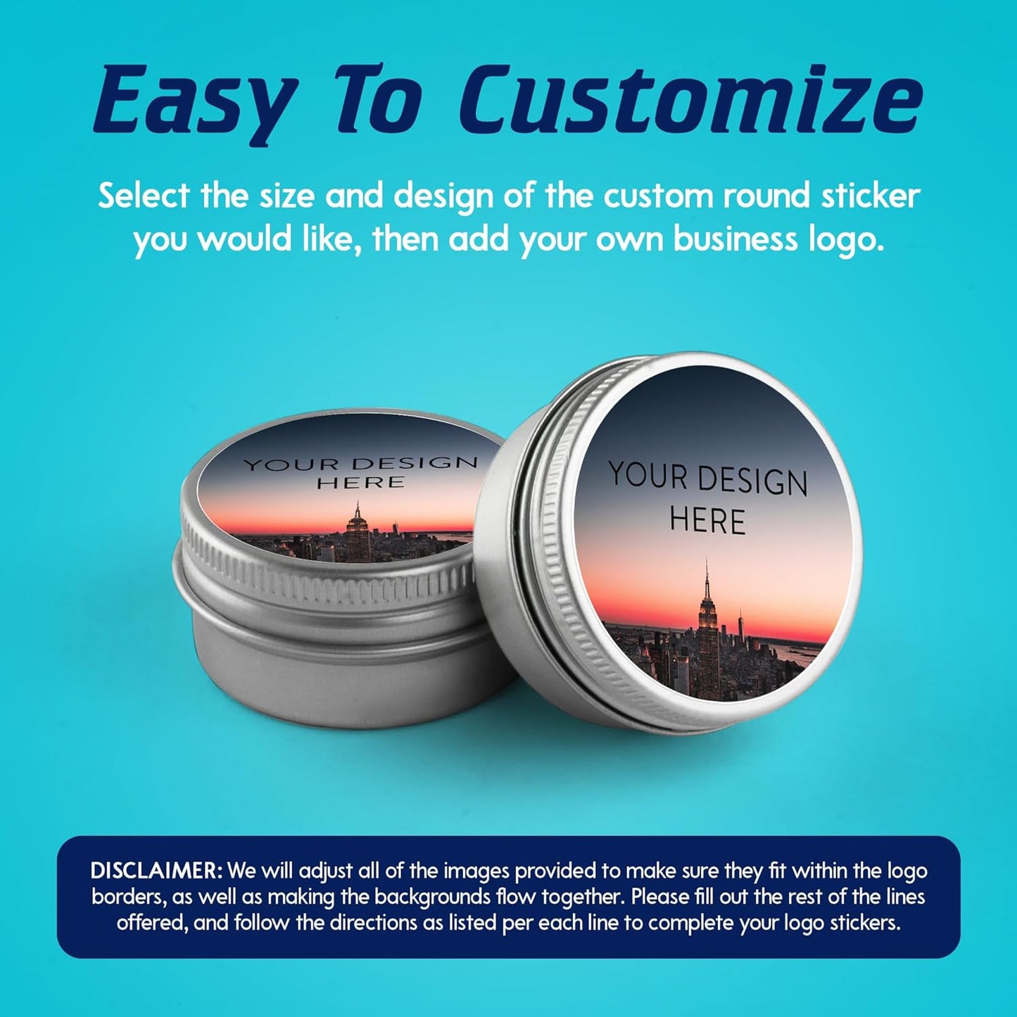 100 Custom Vinyl Stickers - Upload Your own Image, Text, Design, Logo - Personalized Logo Labels for Handmade, Packaging, Bottle, Jars, Candle, Brand Stickers (City, 1.5x1.5)