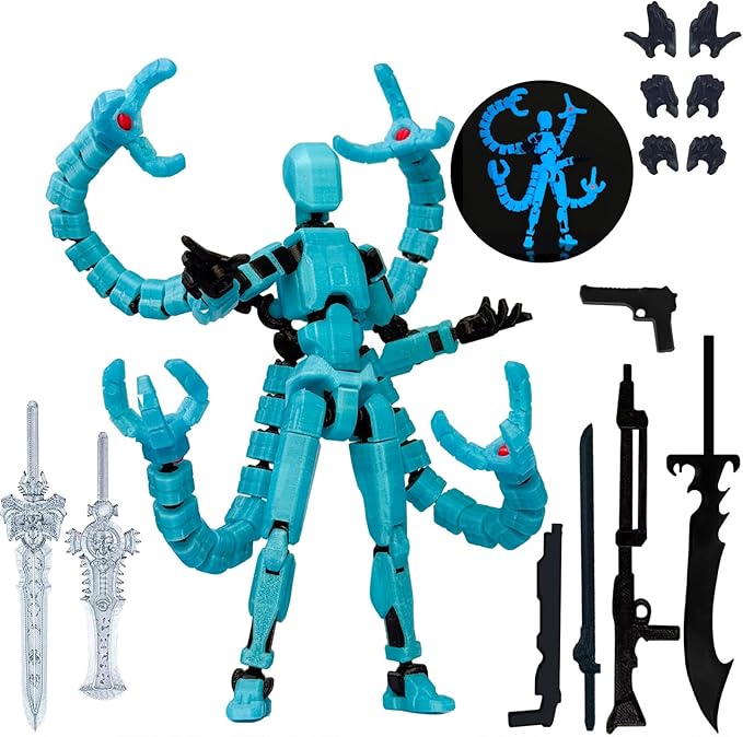 T13 Already Assembled Action Figure Accessories,T13 Multi-Jointed Movable,for Collectors Desktop Decorations t-13 Movability 3D Printed Toys (Blue Noctilucent Blue, 5.5 Inch)