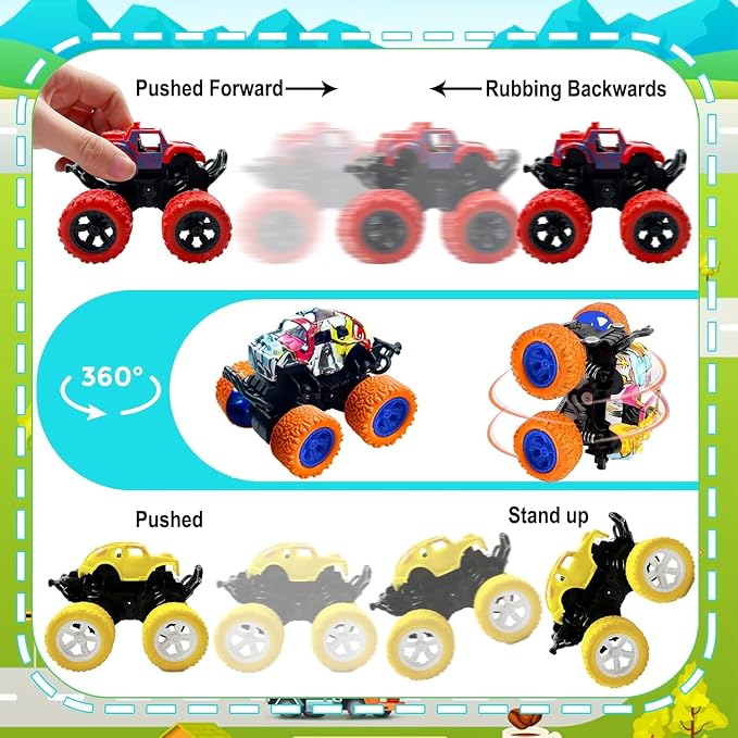 6 Pack Mini Monster Trucks Toys for Boys Girls Aged 3 and Above, Pull Back Truck Push and Go Friction Powered Car Toys Monster Truck Party Favors Birthday Decorations Classroom Prizes for Kids