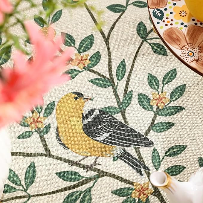 patdrea Designer Green French Linen Long Rectangular Tablecloth,Vintage Durable Floral Table Cloth,Decorative Table Cover for Kitchen Dining,Parties,Party,Christmas,Thanksgiving,63"x94"-Warbler