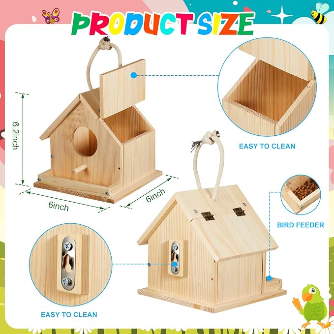 Liliful 24 Sets Wooden DIY Birdhouse Kit, Unfinished Bird Houses with Paints and Paintbrushes, Bird Feeder Craft Arts for Kids Ages 4-8, 8-12, Classroom Activity and Adults Wooden Craft Gifts