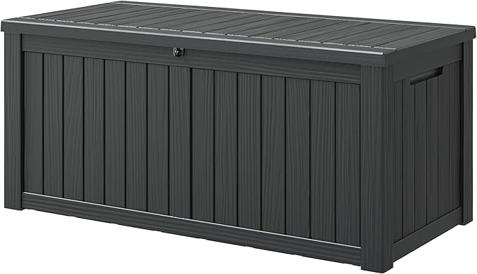 NUNU LAB Outdoor Storage Box 150 Gallon,Resin Large Sturdy Deck Box, Backyard Outside Storage Box Waterproof with Double Wall Panels,Package Delivery Box,Garden Box,Tool Box,Outdoor Hose Storage Bin