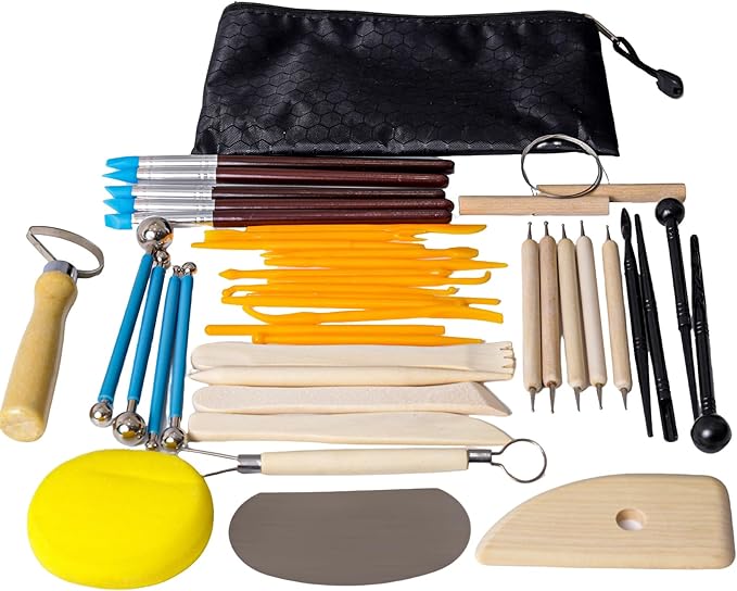 Air Dry Clay Kit 10 LBs + 42 Pcs Pottery Tools - Non-Toxic Organic Clay for Sculpting, Hand Modeling & Throwing, for Art Classes Ceramics Workshops (White)