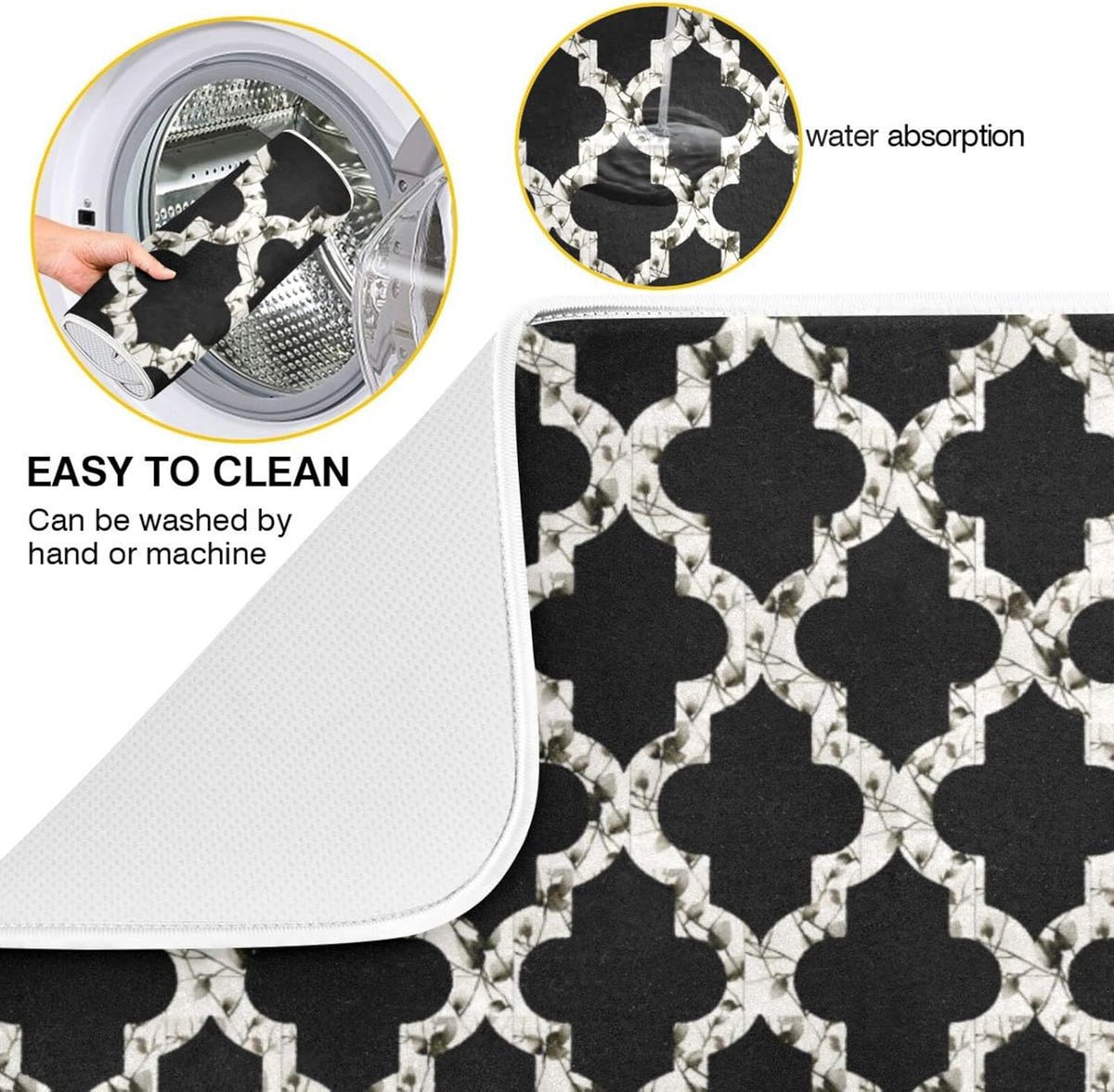 senya Super Absorbent Dish Drying Mat, Microfiber Fast-Drying Dish Mat, 16'' x 18'', Kitchen Dish Drying Pad, Geometry Texture Classic Modern