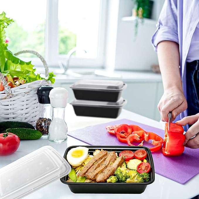 50 PACK, 24 oz. Meal Prep Containers, Extra Large & Thick Food Storage Containers with Lids - BPA Free Stackable Microwavable & Dishwasher Safe, Travel, To Go, Bento Box (50, Rectangle - 28 oz.)