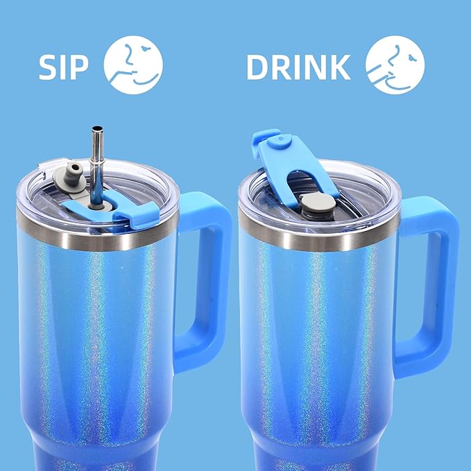 30 oz Shiny Tumbler with Handle and Straw,Stainless Steel Tumbler with Lid and Straw,Insulated Travel Mug(Cold for 34 Hours),Water Bottle for Iced Tea,Coffee (Blue)