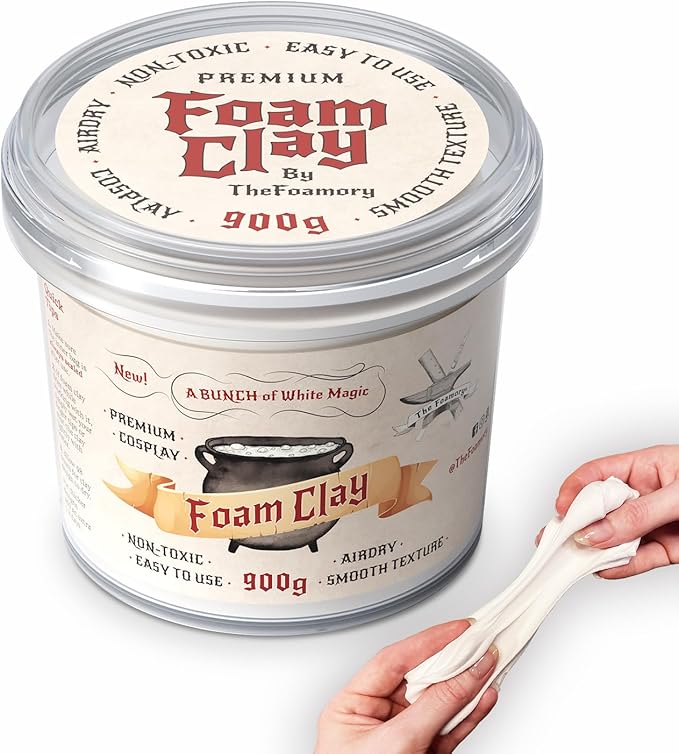 The Foamory Moldable Cosplay Foam Clay (900g White) High Density Air Dry Clay, EVA Foam Sands Paints Easily, Non-Toxic and Safe for Crafts