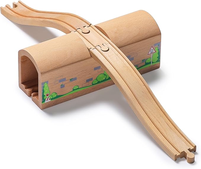 SainSmart Jr. Wooden Train Track Accessories Bridge Tunnel, Wooden Train Track Bridge Compatible with Thomas, Brio, Chuggington, Melissa and Doug, Made of Sturdy Hardwood for Long-Term Play