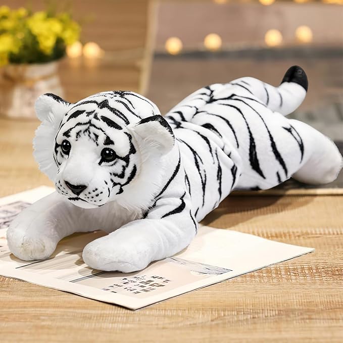 White Tiger Stuffed Animal 15" Giant Stuffed Tiger Plush Jungle Soft Plush Snow Tiger Stuffy Cute Plushie Toys Realistic Deocr Birthday Graduation Gifts for Kids Boys