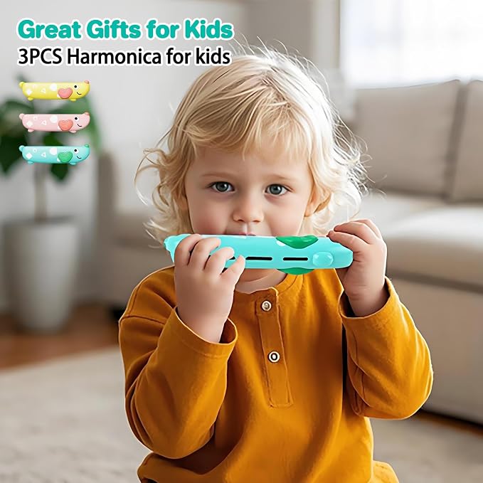 3PCS Harmonica for Kids, Beginners, Toddler muiscal Instruments Toys, Yellow, Pink, Green 16 Hole Harmonica Set, Educational Toys for Children