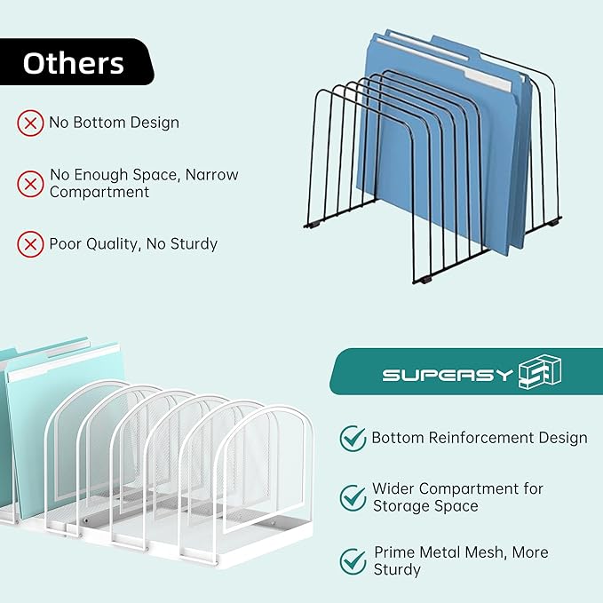 SUPEASY File Organizer 9-Section Mesh Desk Organizer, Upright File Organizer Desktop Organizer File Sorter, File Folder Holder for Office Supplies, White