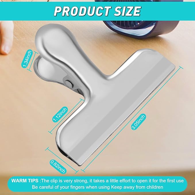 24 Pack 3 Inch Stainless Steel Silver Chip Clips Bag Clips for Food Packages,Large Food Kitchen Clip for Snack,Strong Metal Home&Office Clip for Paper Heavy Duty