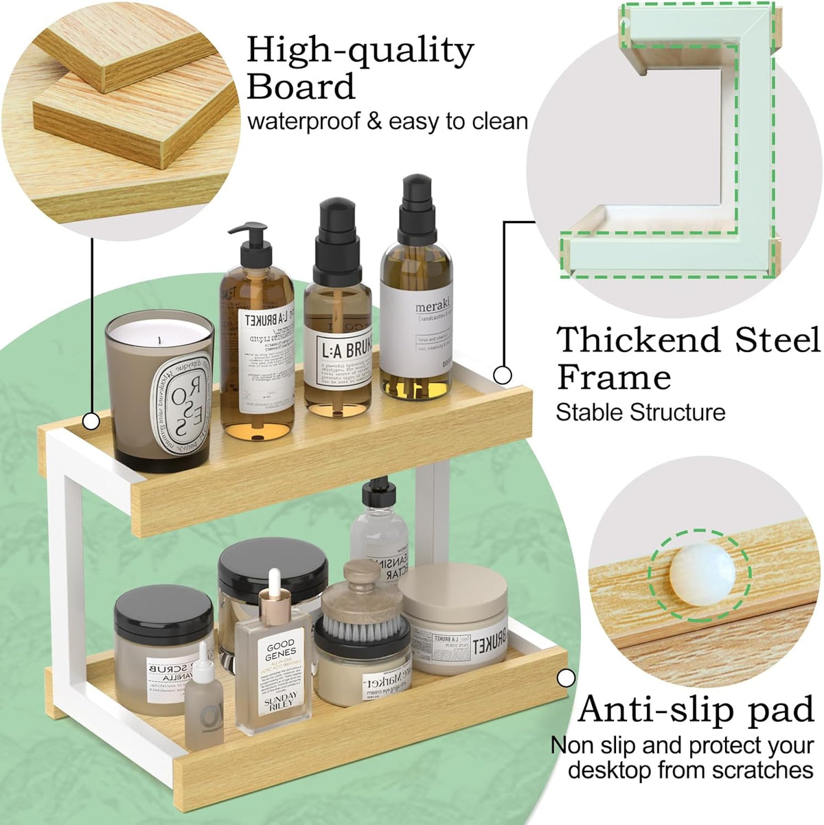 MARTY 2 Tier Spice Rack Organizer for Countertop, 15.8''L Coffee Station/Bathroom Organizer Countertop, Counter Shelf Desktop Storage Organizer for Kitchen, Bedroom, Office